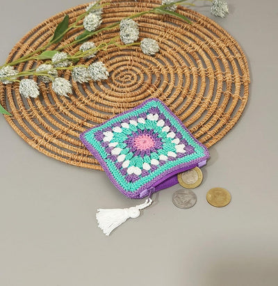 Handmade Multicolor Crochet Coin Pouches with Zipper | Small Wallet for Coins & Essentials