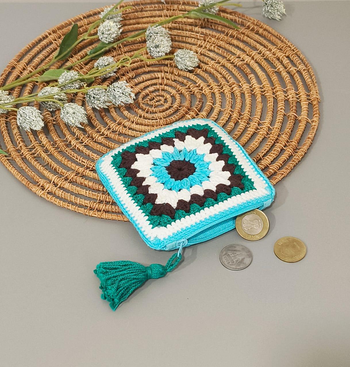 Handmade Multicolor Crochet Coin Pouches with Zipper | Small Wallet for Coins & Essentials
