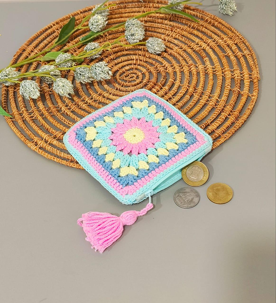 Handmade Multicolor Crochet Coin Pouches with Zipper | Small Wallet for Coins & Essentials