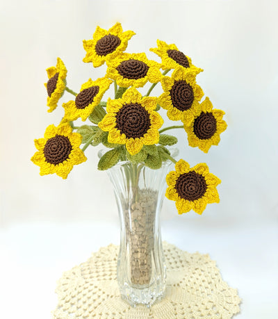 Brighten Your Home with Handmade Crocheted Sunflowers- Single Stem