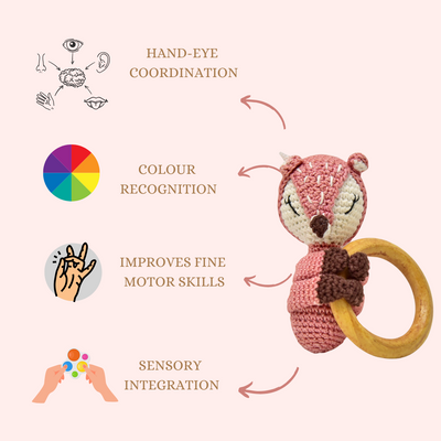 Charming Reindeer Rattle – Handmade Crochet Baby Toy