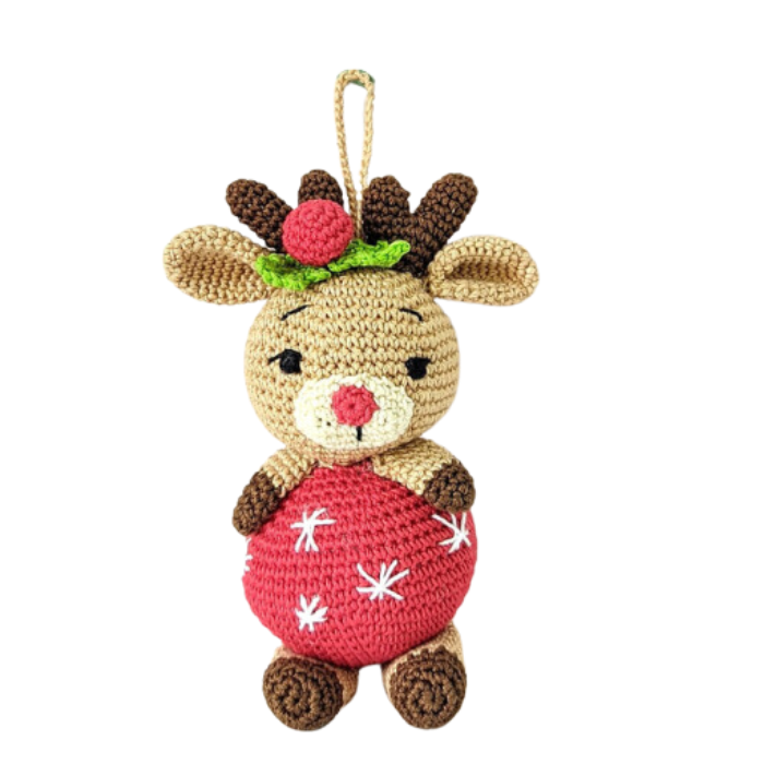 Handcrafted Crochet Christmas Tree Ornament-  Reindeer