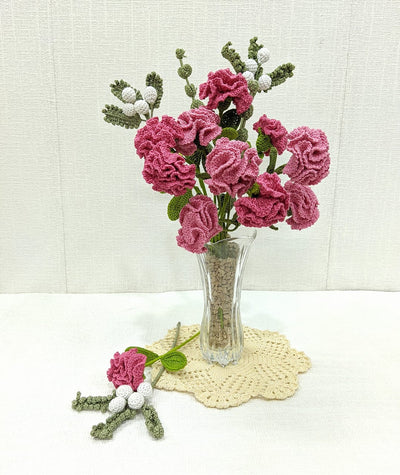 Vibrant Blooms: Colorful Handmade Crochet Carnations for Home- Single Stem