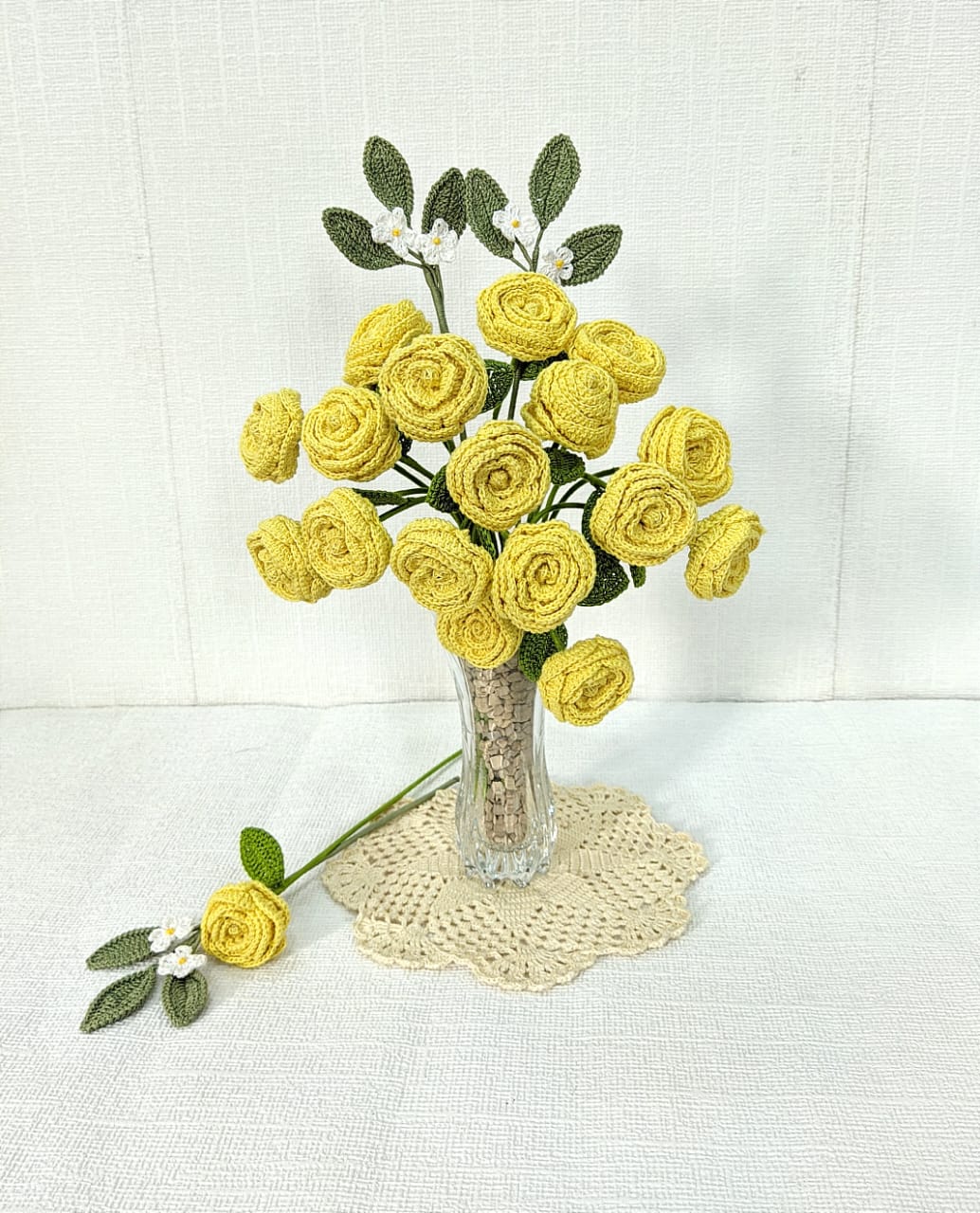 Artisan-Made Crochet Rose: Timeless Elegance for Your Home- Single Stem