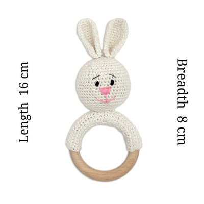 Cuddly Bunnies Ring Rattle-Gentle & Safe Crochet Toy for Newborns