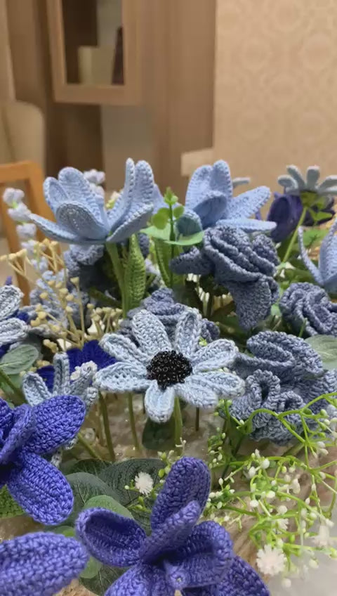 Limited Edition Crochet Flower Basket | Luxe Handcrafted Floral Arrangement for Elegant Interiors