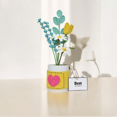 Crocheted Tulips & Daisies in Keepsake Mug | Unique Handmade Gift