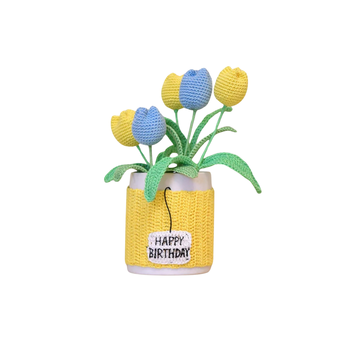 Whimsical Tulip Charm: Crochet Pink & Blue Flower Mug Bouquet