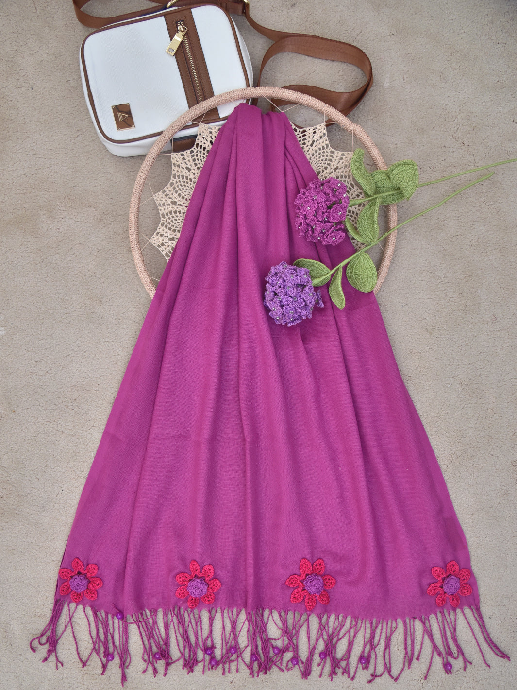 Trendy Stoles with Crochet Motifs- Royal Purple